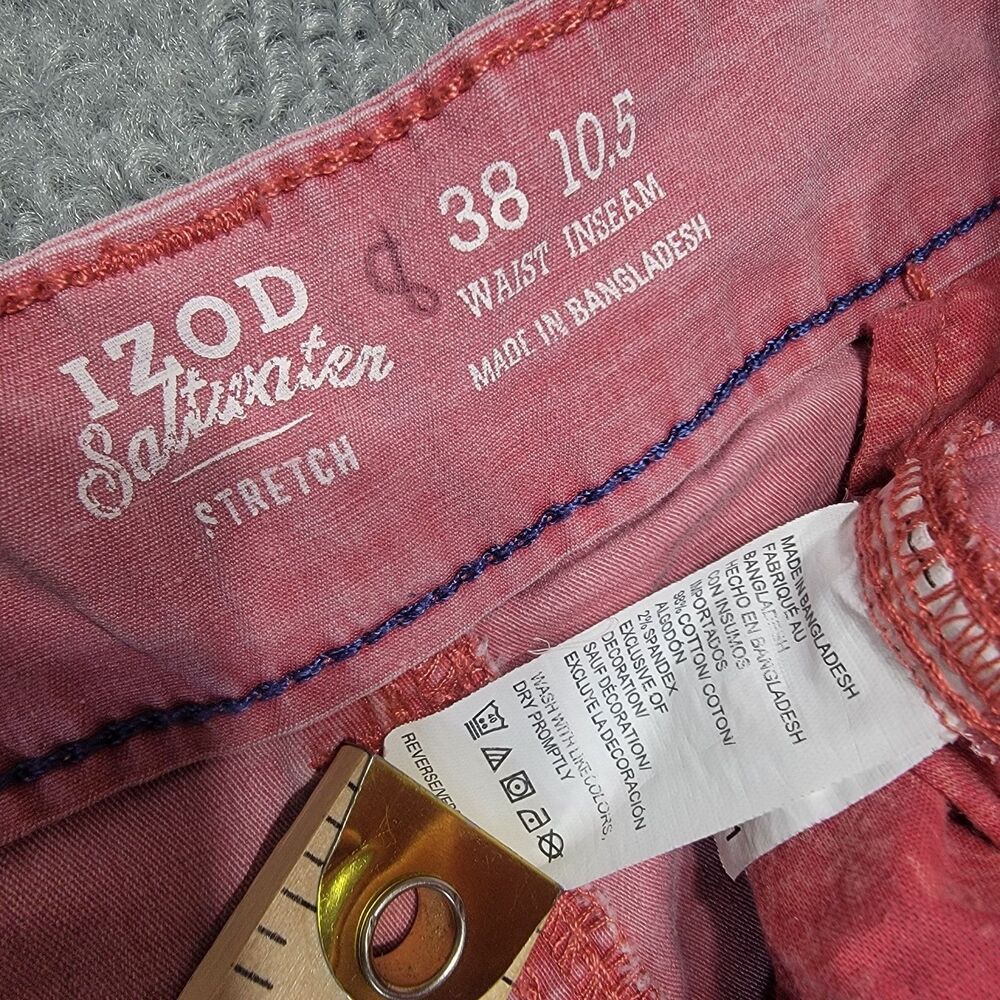 IZOD Saltwater Stretch Mens 38 Cargo Shorts Chino Red 10.5” Inseam - Picture 6 of 14